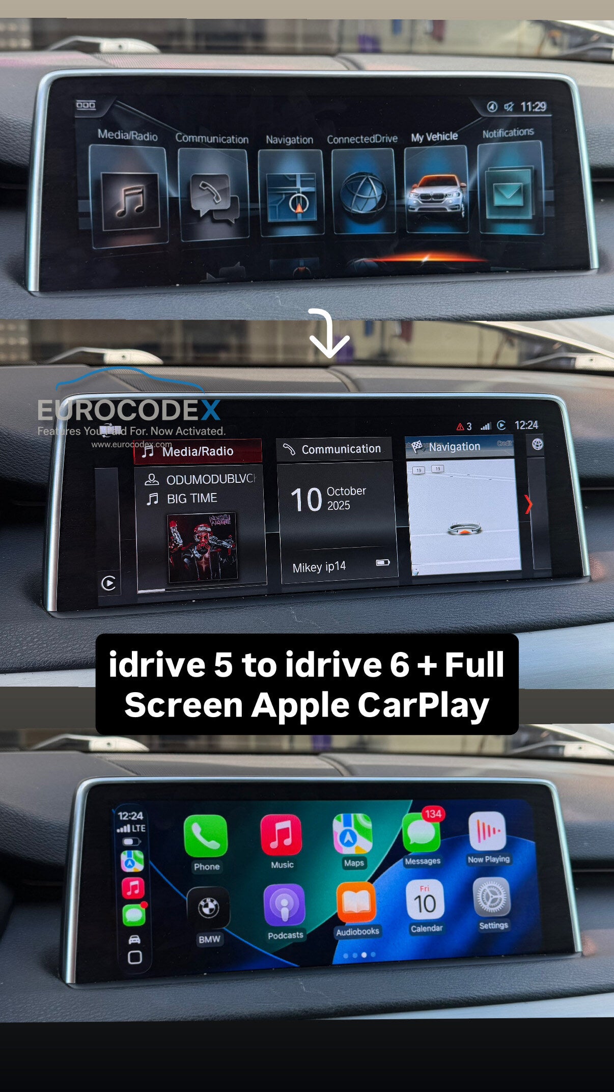 BMW iDrive 5 → iDrive 6 Upgrade + Apple CarPlay Fullscreen + Navigation Update (Bundle)